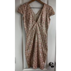 Dress The Population Women's Zoe Sequin Mini Dress Cap Sleeves Beige Tan Size M